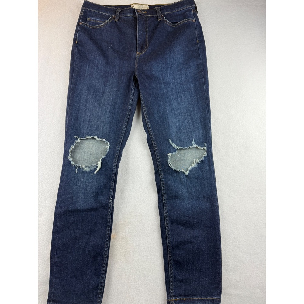 Free People Women's Dark Wash High Rise Ripped Knee Skinny Jeans Size 31 Denim